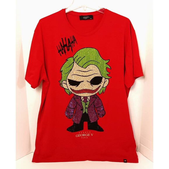 Avenue George V Paris T Shirt Mn 3XL Red Joker Jeweled Rhinestone Luxury Street - Picture 1 of 12